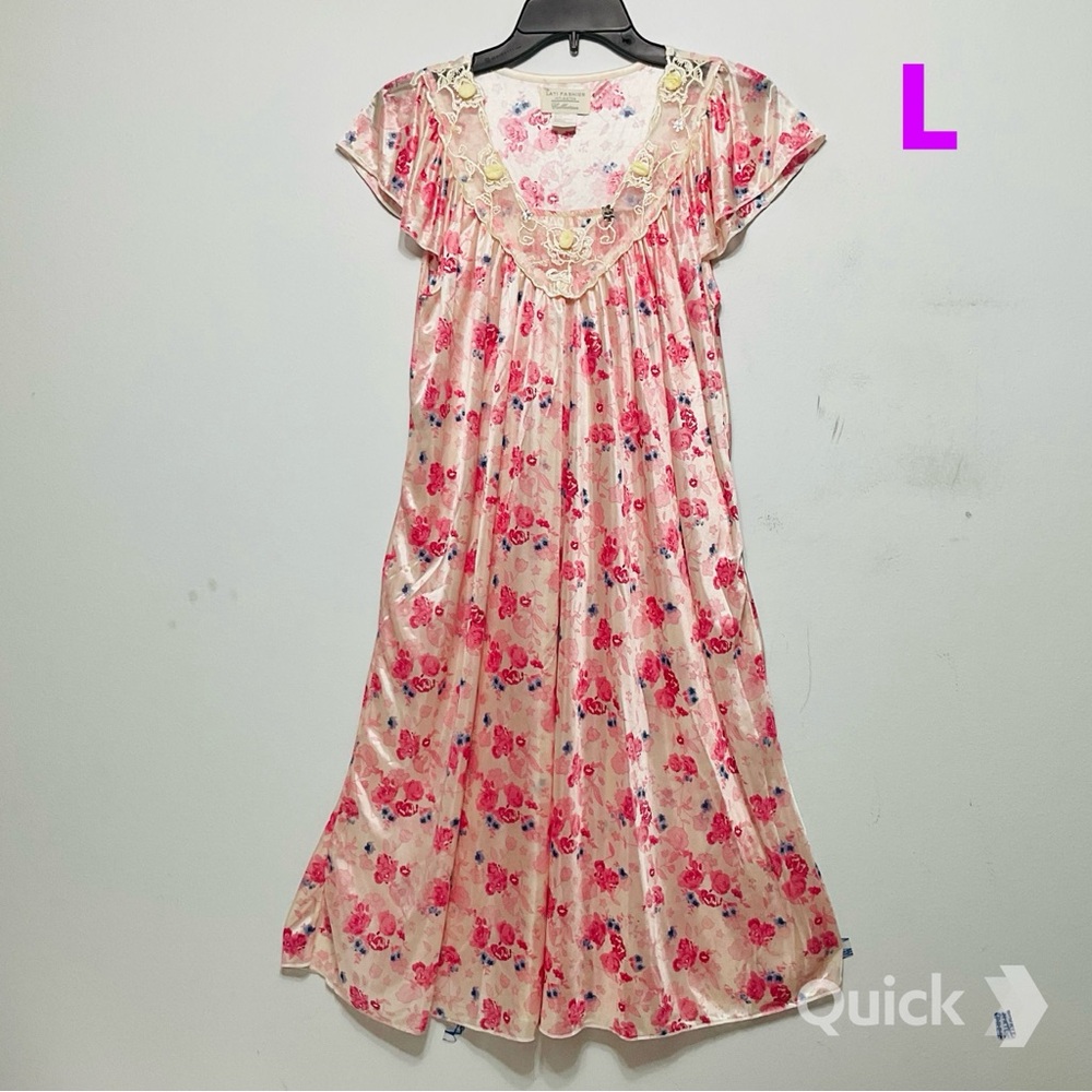 sz L - New Light Pink Floral Cap Sleeve Nightgown # 20